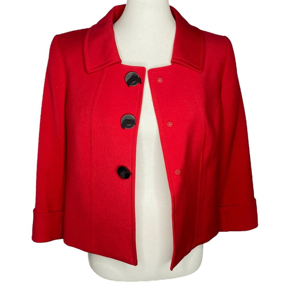 Tahari ASL Cropped Blazer Red Button Snaps Sz 6 Jacket Valentines Day Pop of Red - Picture 10 of 15